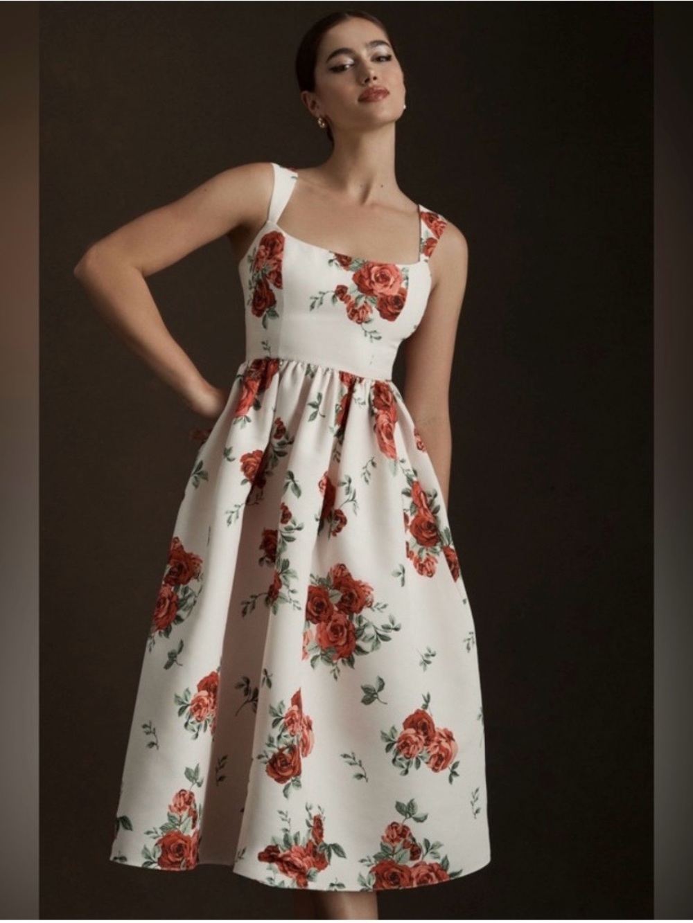 Sachin + Babi White Midi Dress with Red Rose Print